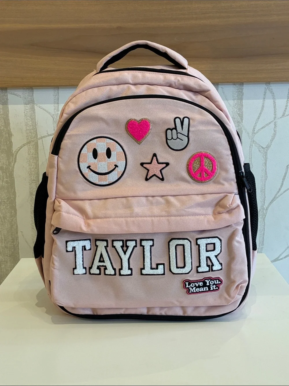 Personalized Pink Kids Backpack with Patch Details